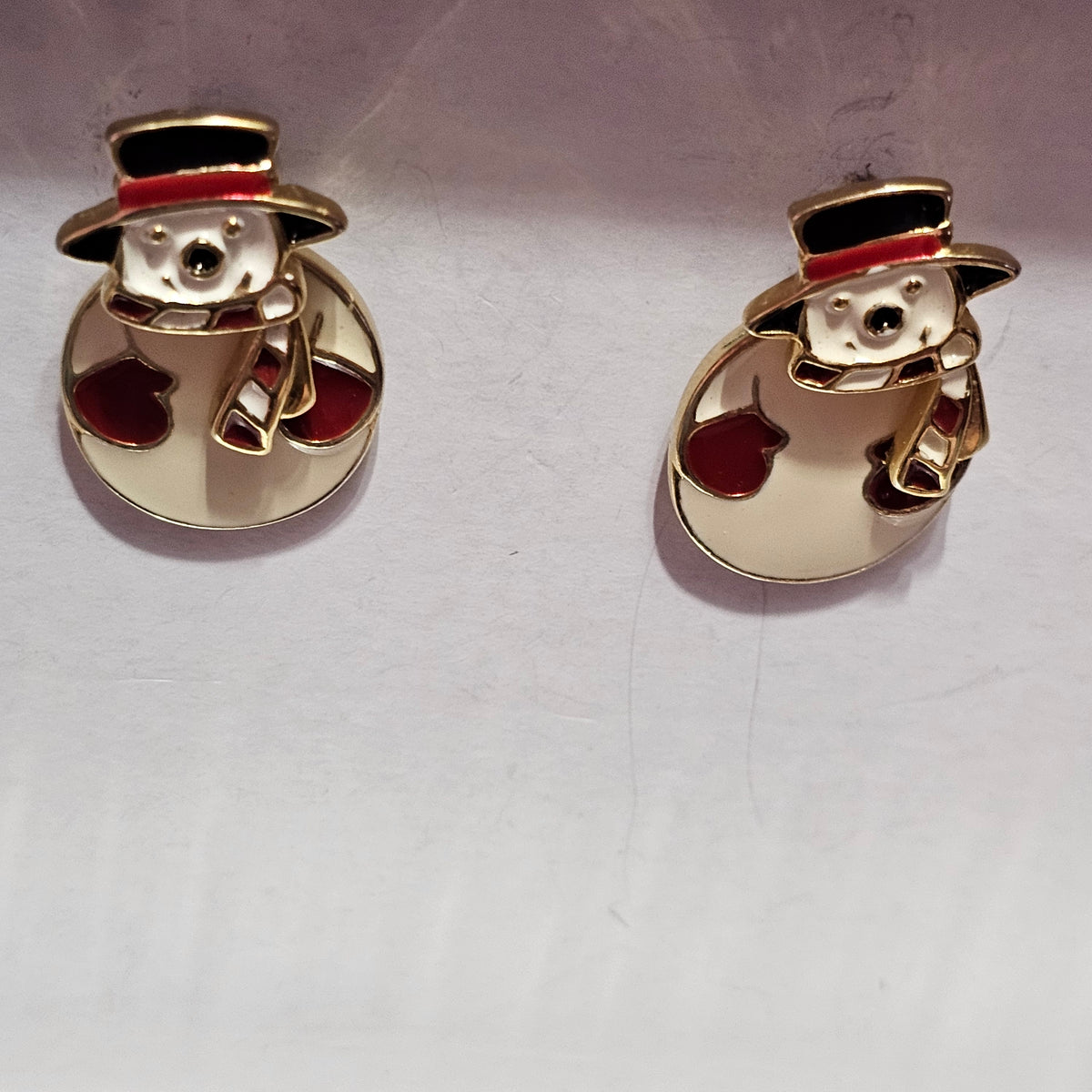Split Snowman Christmas Holiday Earrings Vintage Pierced Cute Gold-tone