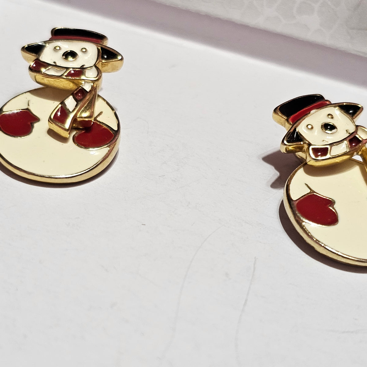 Split Snowman Christmas Holiday Earrings Vintage Pierced Cute Gold-tone