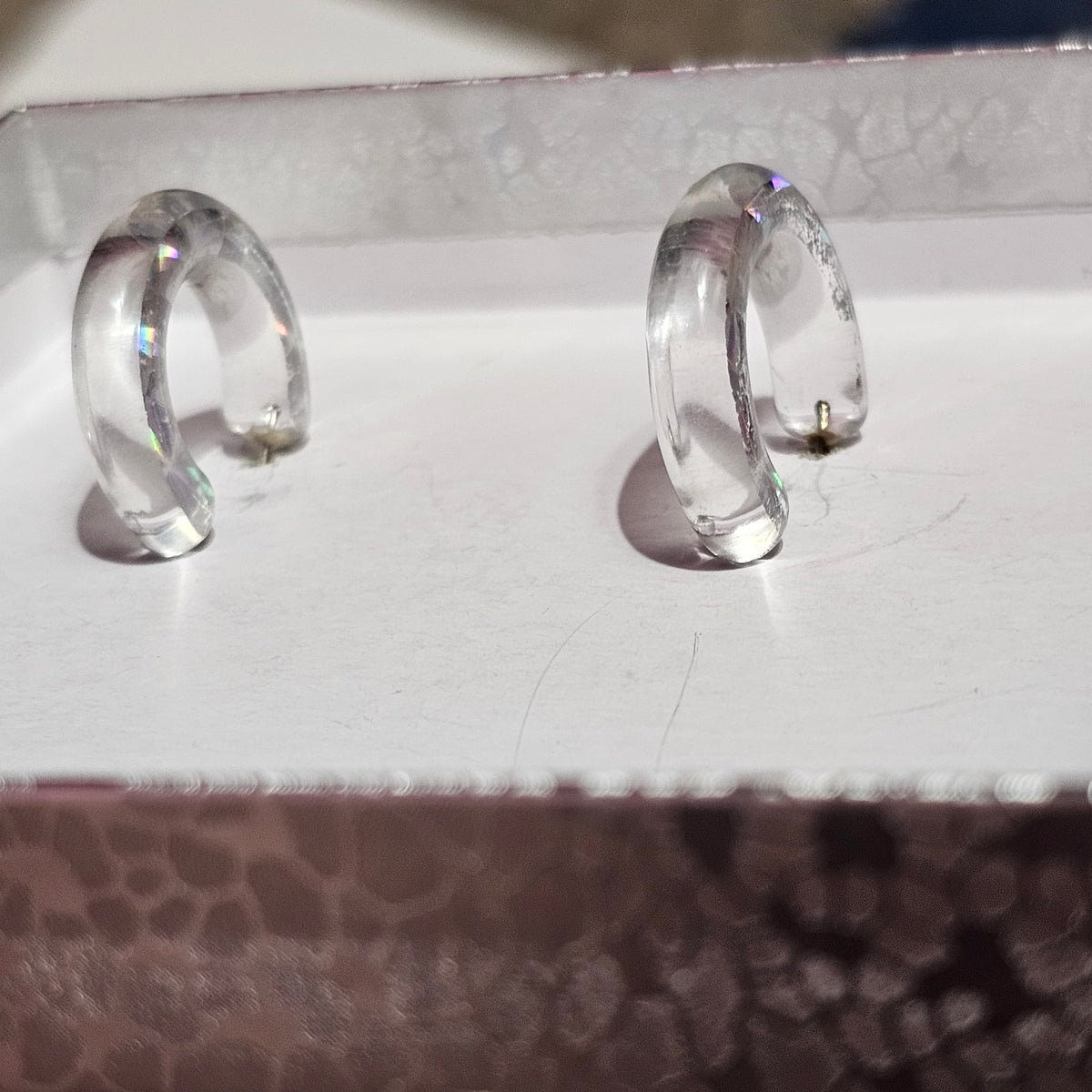 Clear Plastic Lucite Confetti Small Hoop 90s Vintage Pierced Earrings