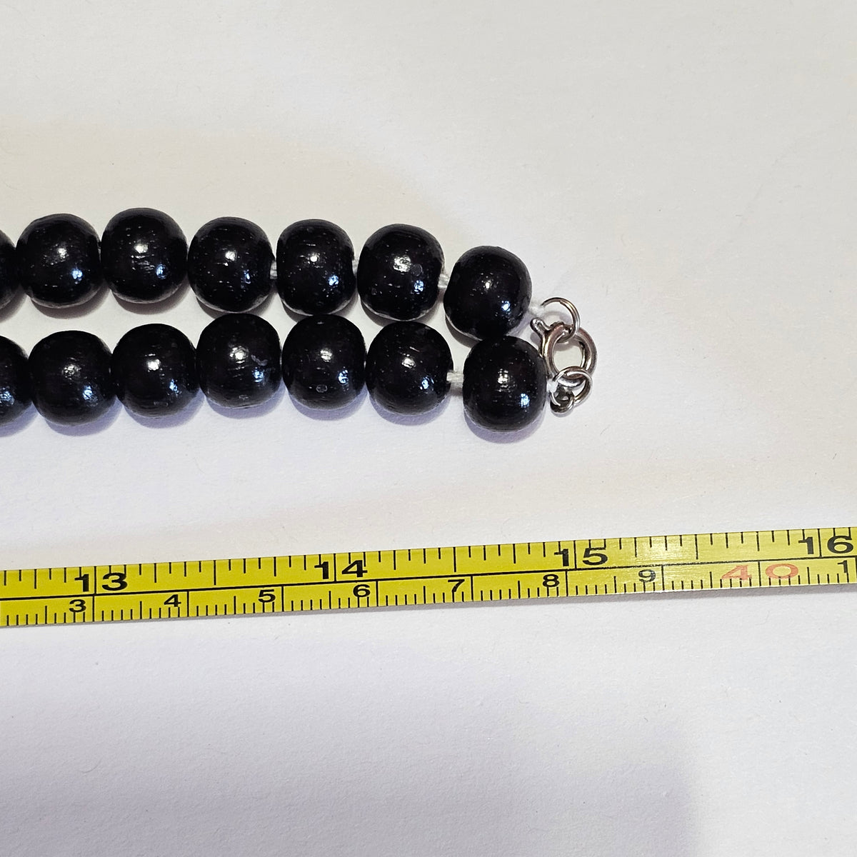 Black Round Green Teal Heart Wooden Beaded Long 90s Necklace Vintage Artsy