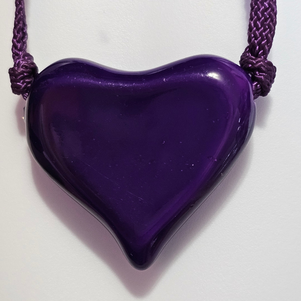Purple Puffy Ceramic Heart Rope String Long 90s Vintage Necklace