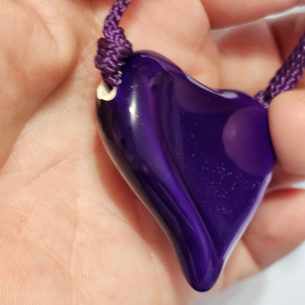 Purple Puffy Ceramic Heart Rope String Long 90s Vintage Necklace