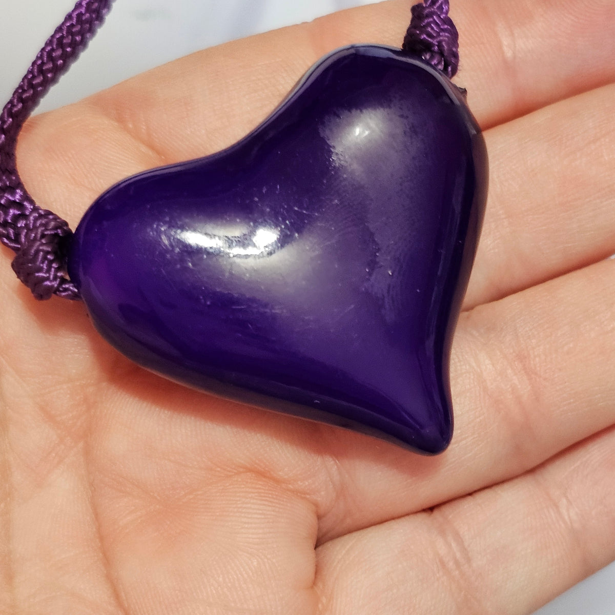 Purple Puffy Ceramic Heart Rope String Long 90s Vintage Necklace