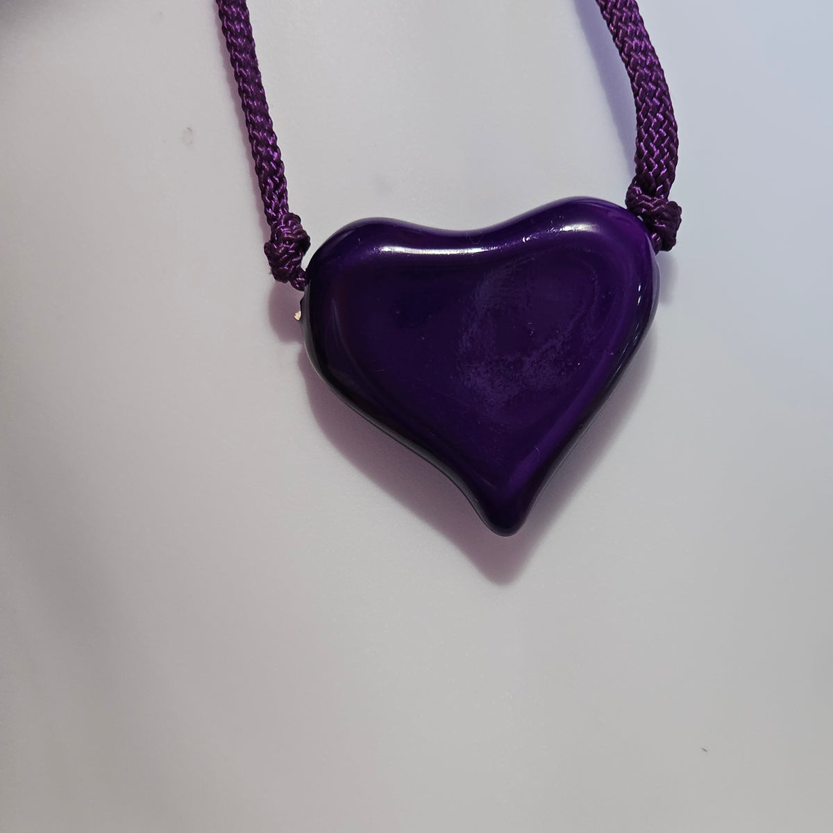 Purple Puffy Ceramic Heart Rope String Long 90s Vintage Necklace