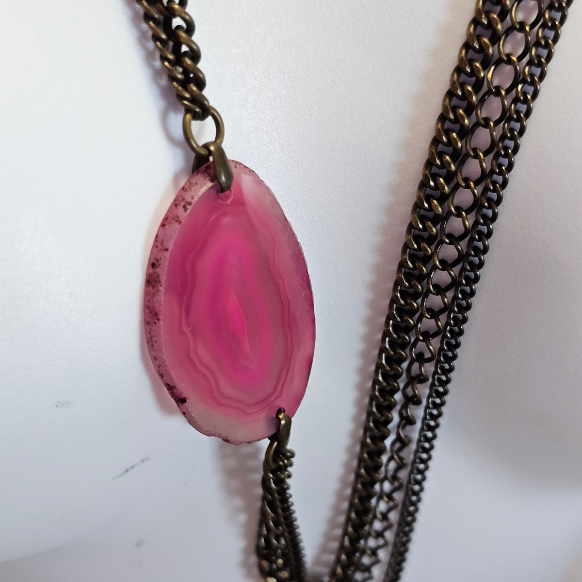Long Multi-strand Chain Purple Pink Stone Accent NOS 90s Fashion Necklace Vintage Punk Goth