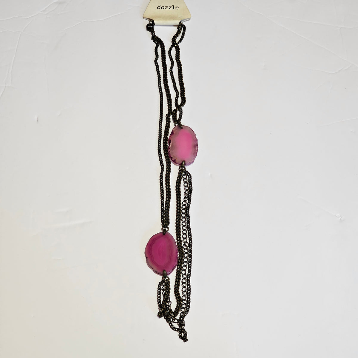 Long Multi-strand Chain Purple Pink Stone Accent NOS 90s Fashion Necklace Vintage Punk Goth