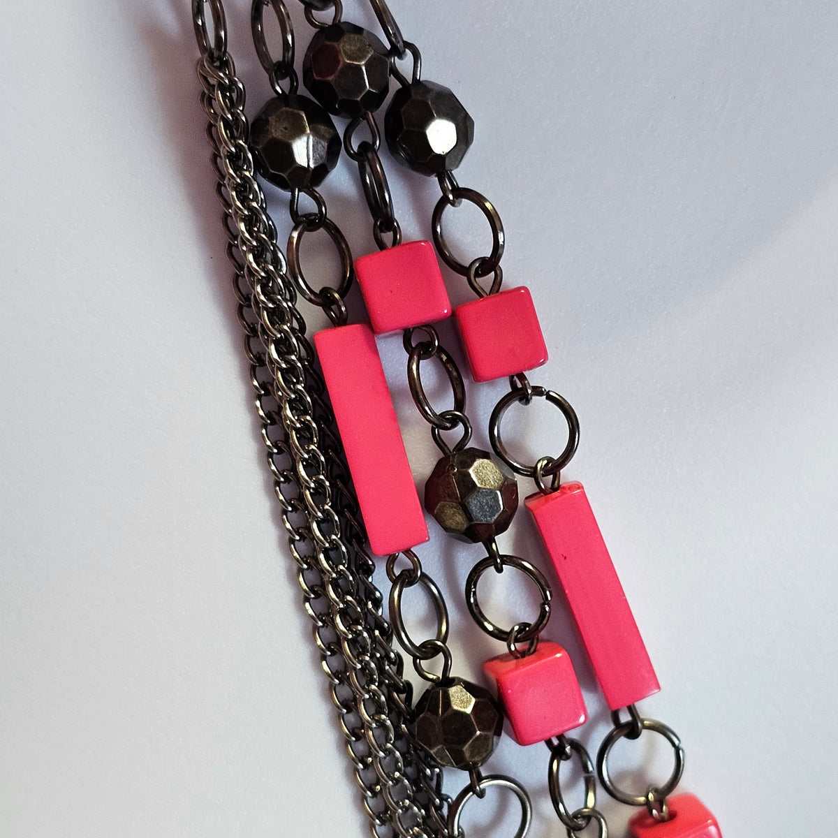 Bright Pink Black Gun Metal Punk Rock 90s Barbie Goth Multi-strand Chain Long Necklace Vintage