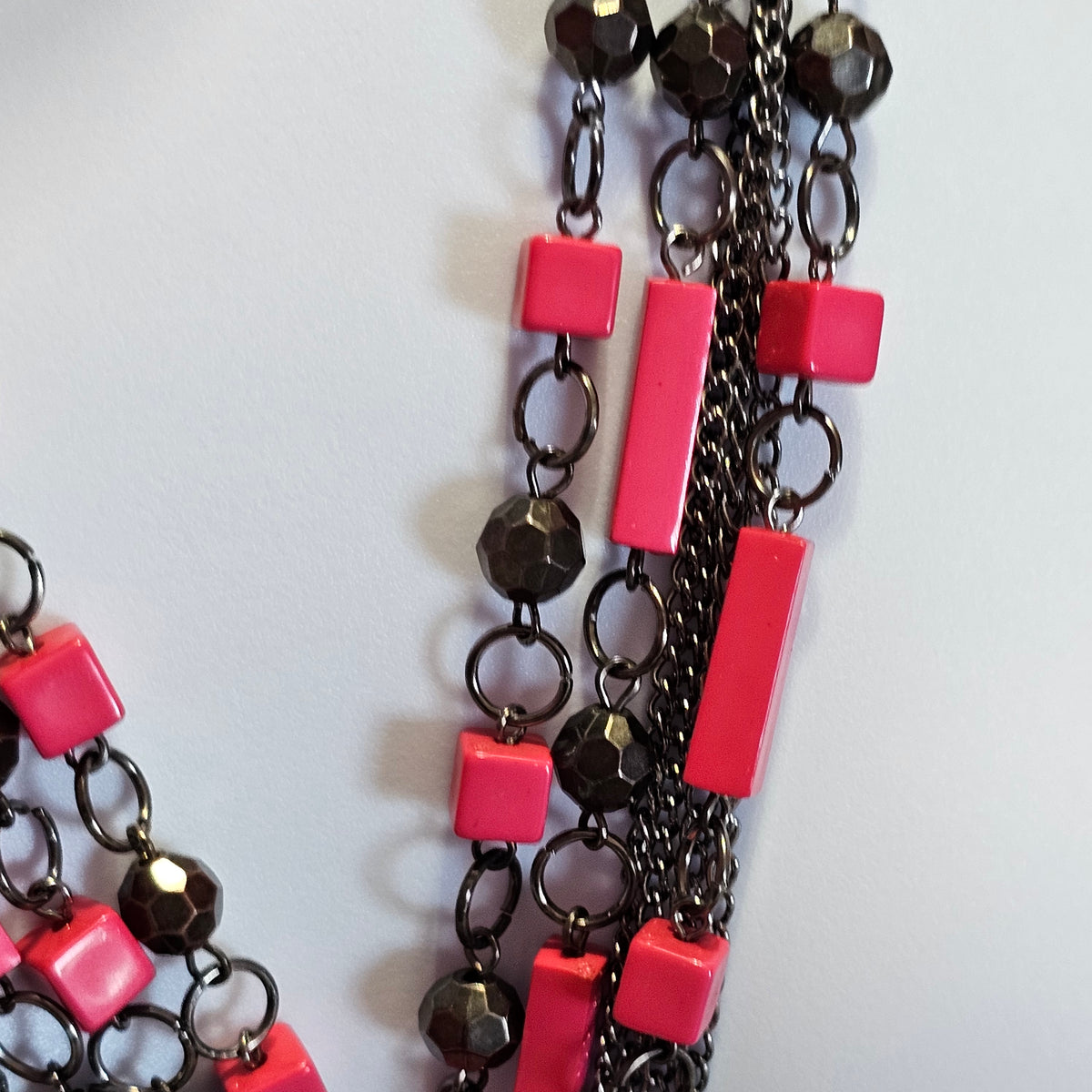 Bright Pink Black Gun Metal Punk Rock 90s Barbie Goth Multi-strand Chain Long Necklace Vintage