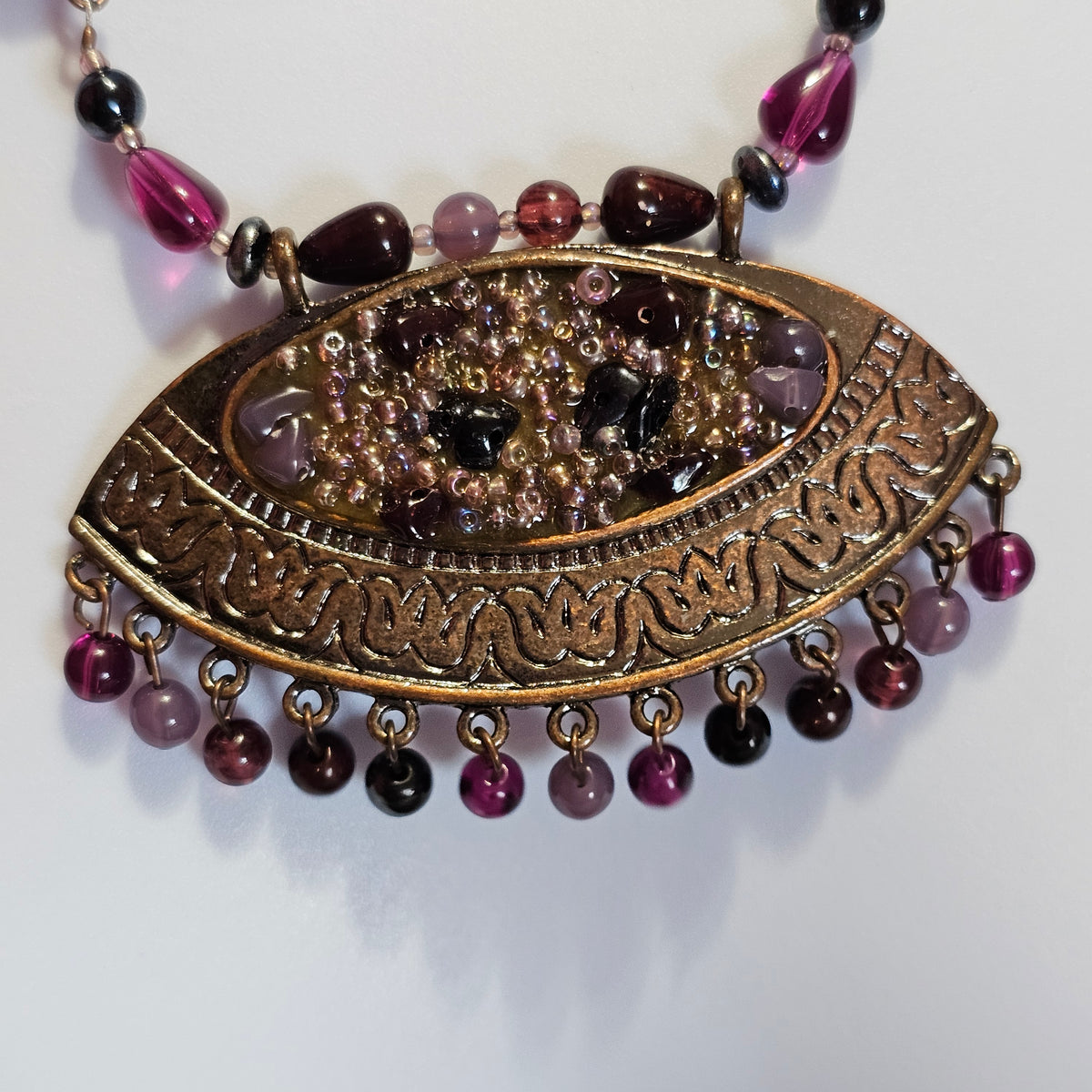 Purple Crystal Beaded Unique Statement Necklace Vintage 90s