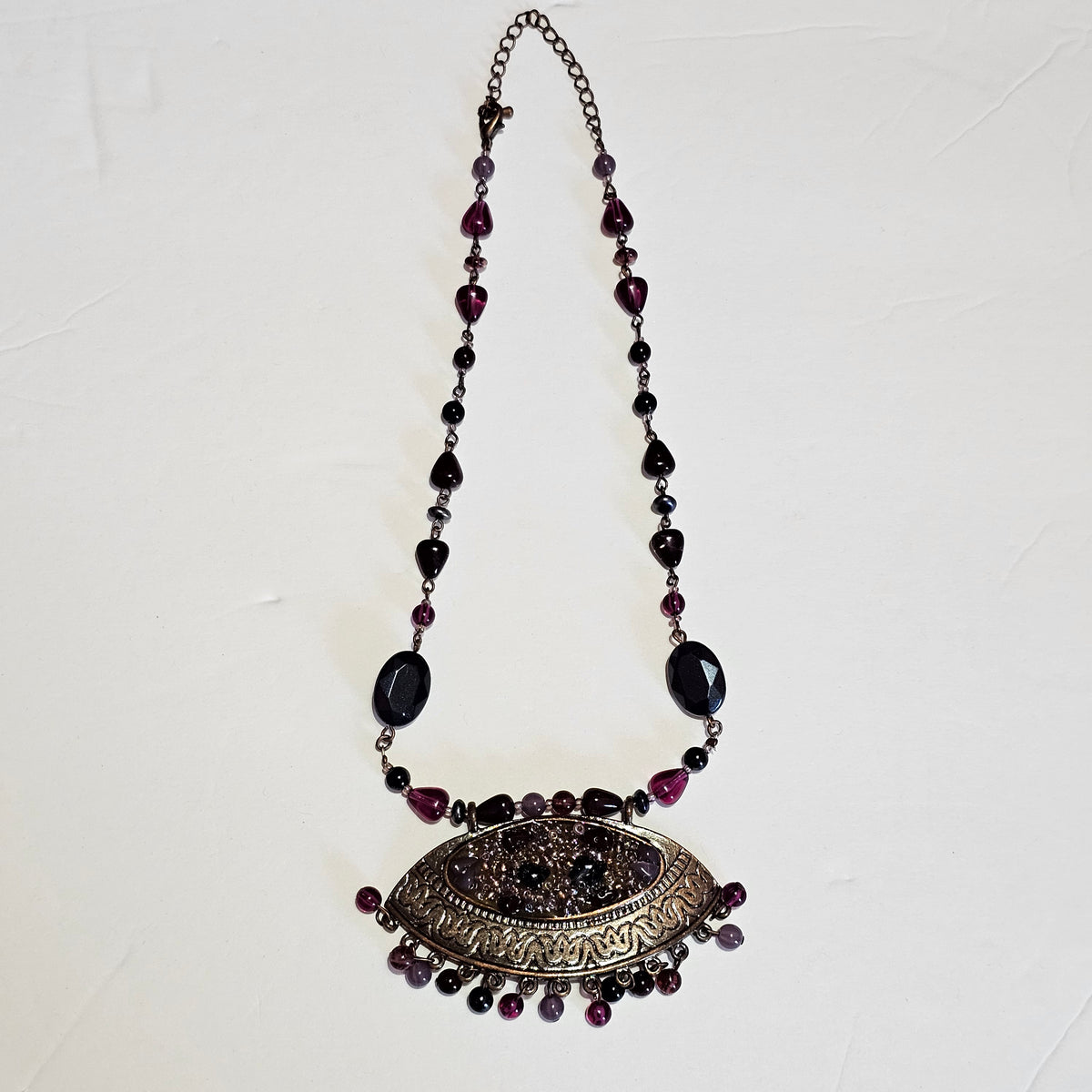 Purple Crystal Beaded Unique Statement Necklace Vintage 90s