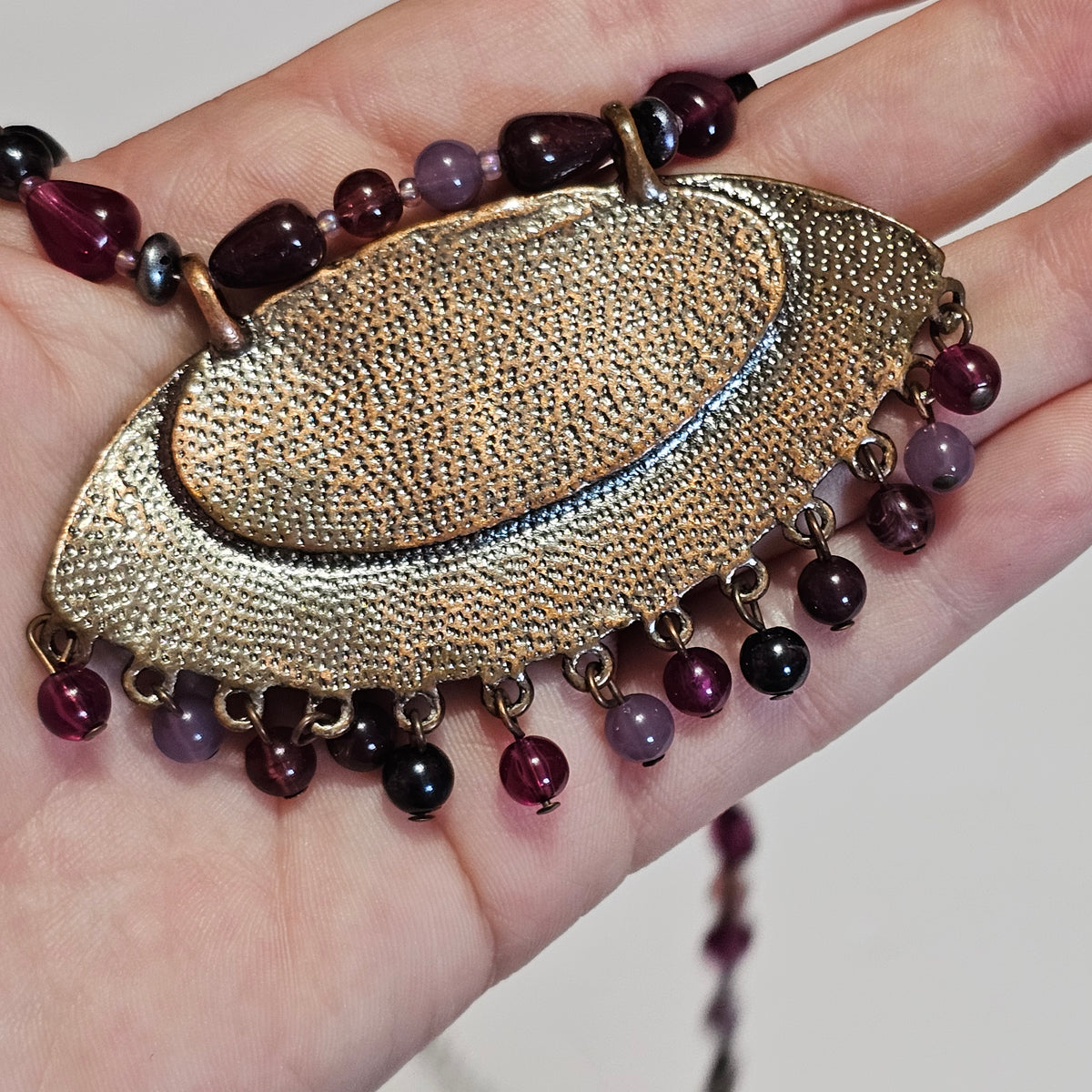 Purple Crystal Beaded Unique Statement Necklace Vintage 90s