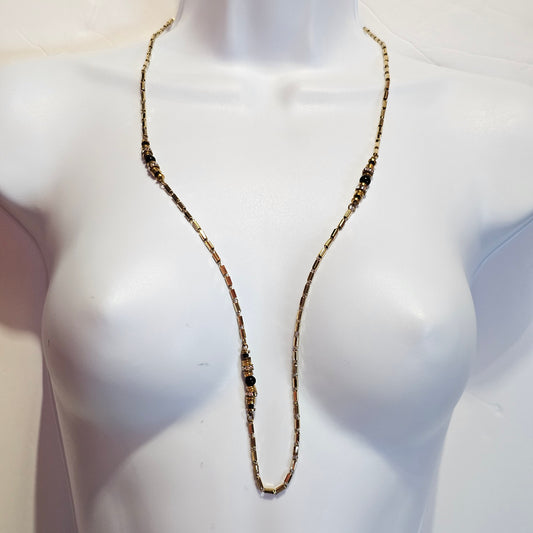 Classic Elegant Box Link Gold-tone Accented Long Necklace Chain 90s Vintage
