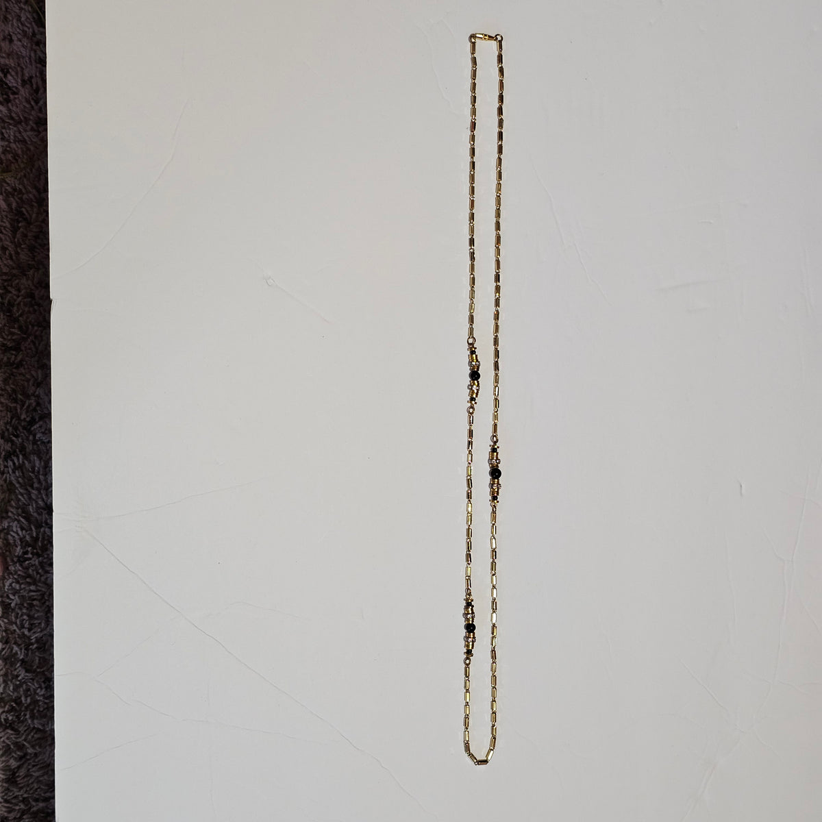 Classic Elegant Box Link Gold-tone Accented Long Necklace Chain 90s Vintage