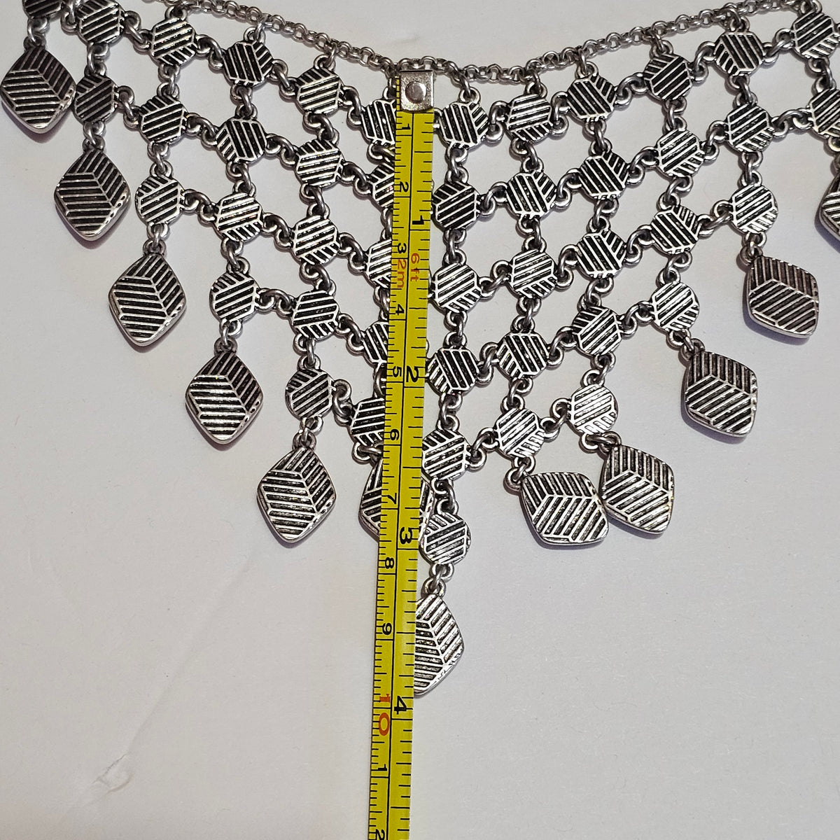 Silver-tone Blue Geometric Dangle Webbed 90s Statement Bib Necklace Vintage Lucky Brand