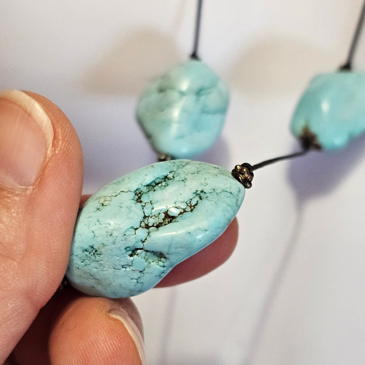 Dyed Howlite Faux Turquoise Beaded Long Station Necklace 90s