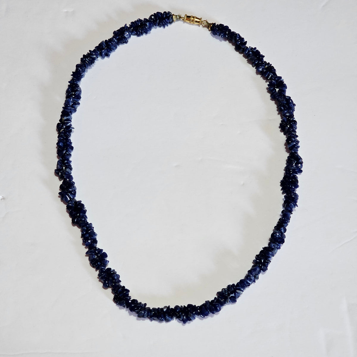 Natural Stone Chip Beaded Sodalite Barrel Clasp Vintage Necklace