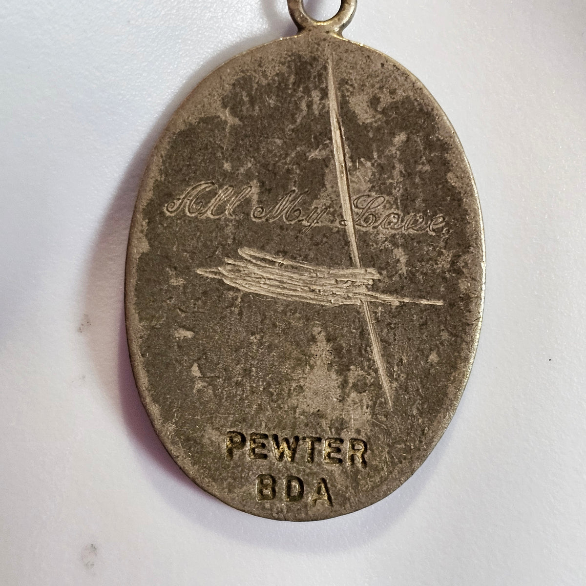 Vintage Pisces Double Fish Oval Pewter Signed Chain Necklace
