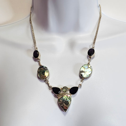 Statement Abalone Silver-tone 90s Vintage Necklace