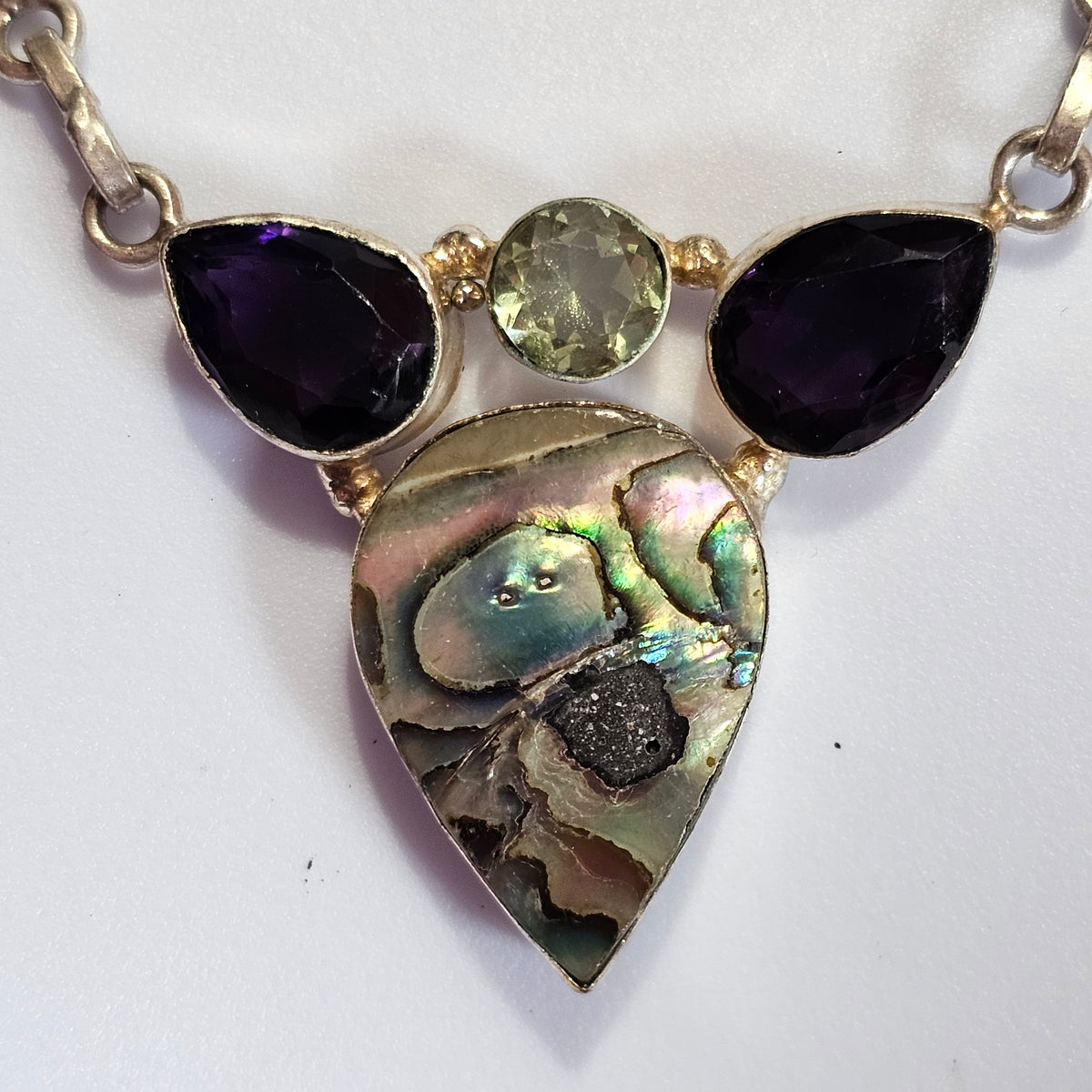 Statement Abalone Silver-tone 90s Vintage Necklace