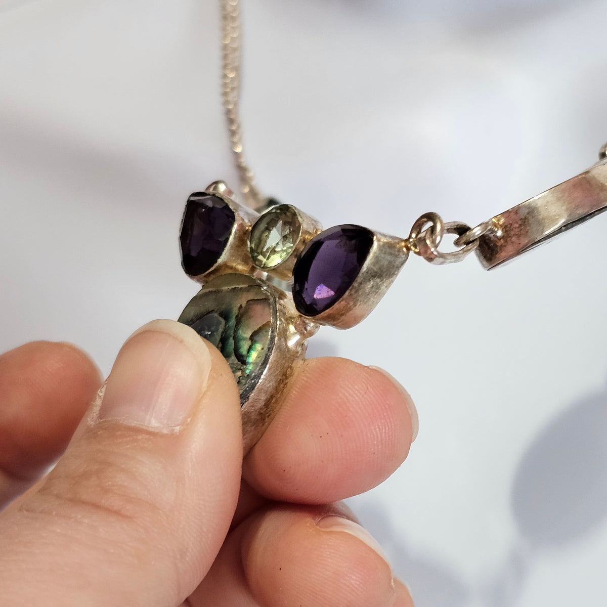 Statement Abalone Silver-tone 90s Vintage Necklace