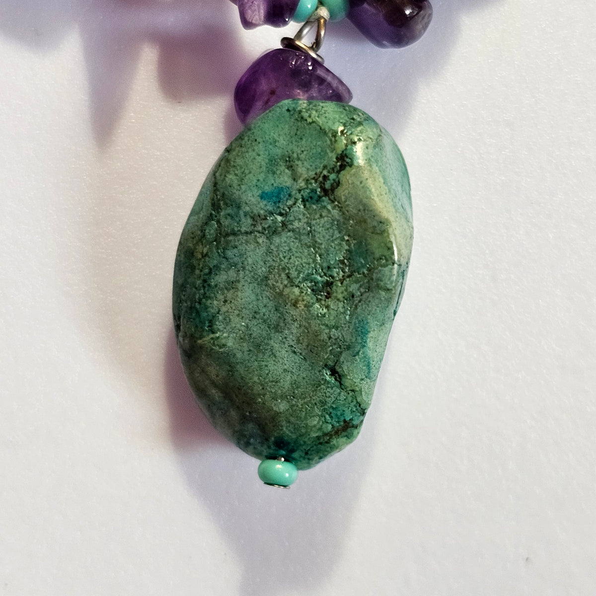 Faux Turquoise Stone Pendant Amethyst Beaded Fashion Necklace 90s Style