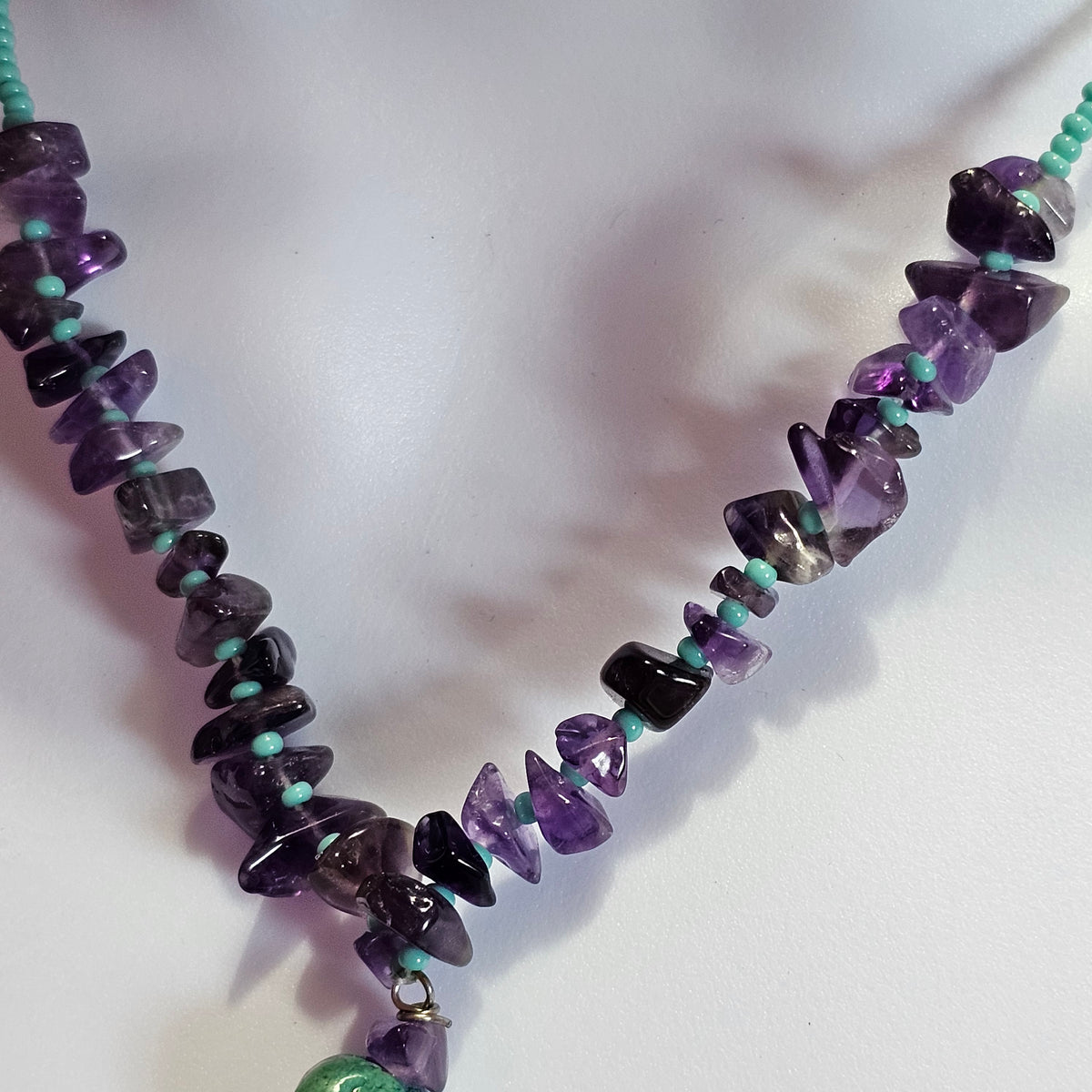 Faux Turquoise Stone Pendant Amethyst Beaded Fashion Necklace 90s Style