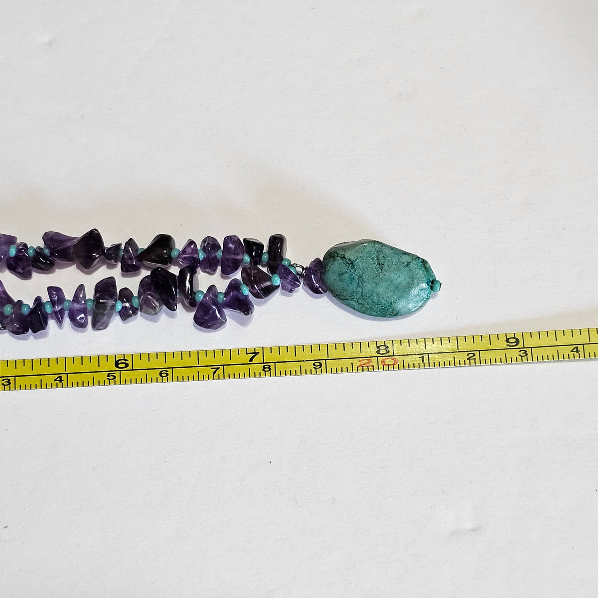 Faux Turquoise Stone Pendant Amethyst Beaded Fashion Necklace 90s Style