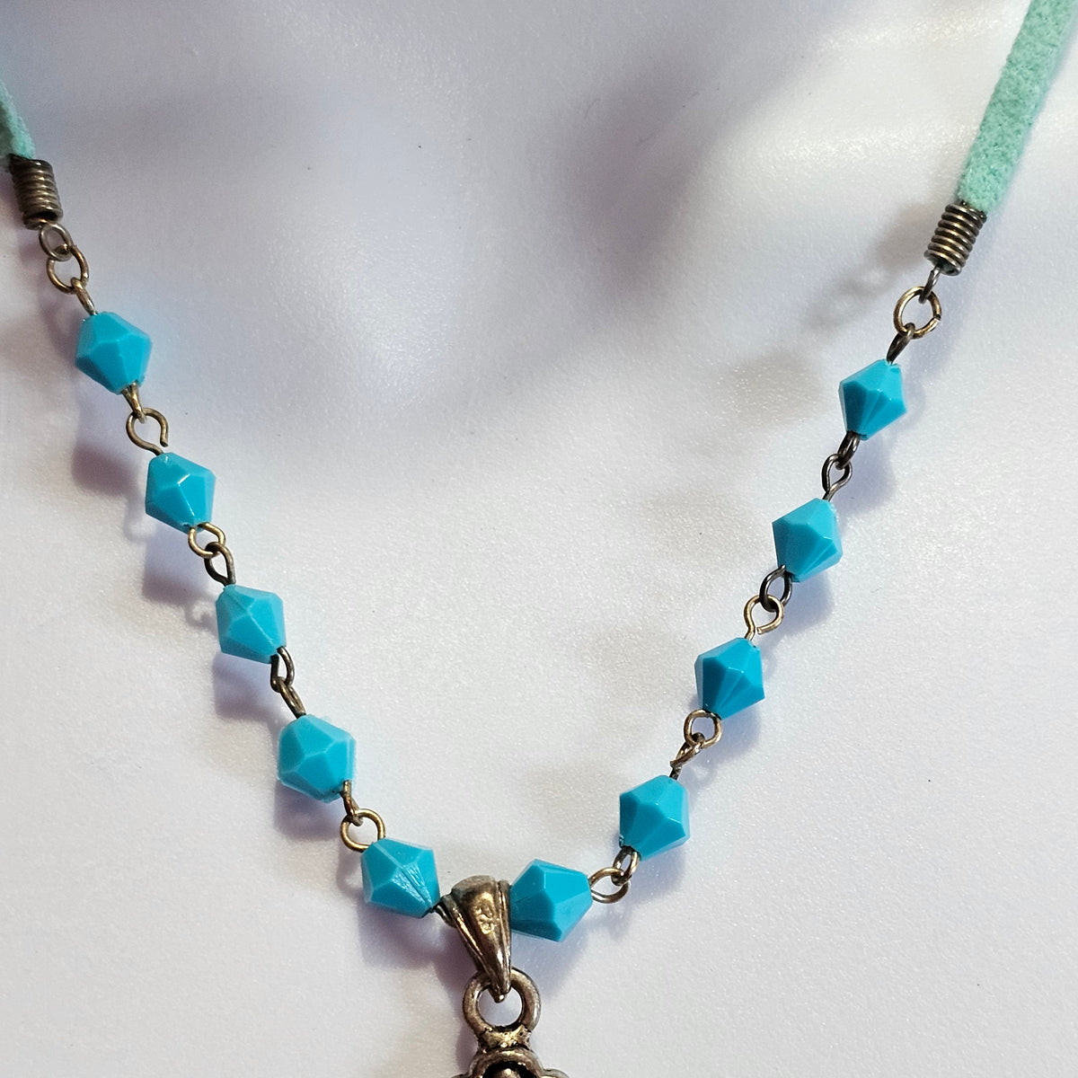 Turquoise Color Stones Beads Fashion Ornate Cross Necklace