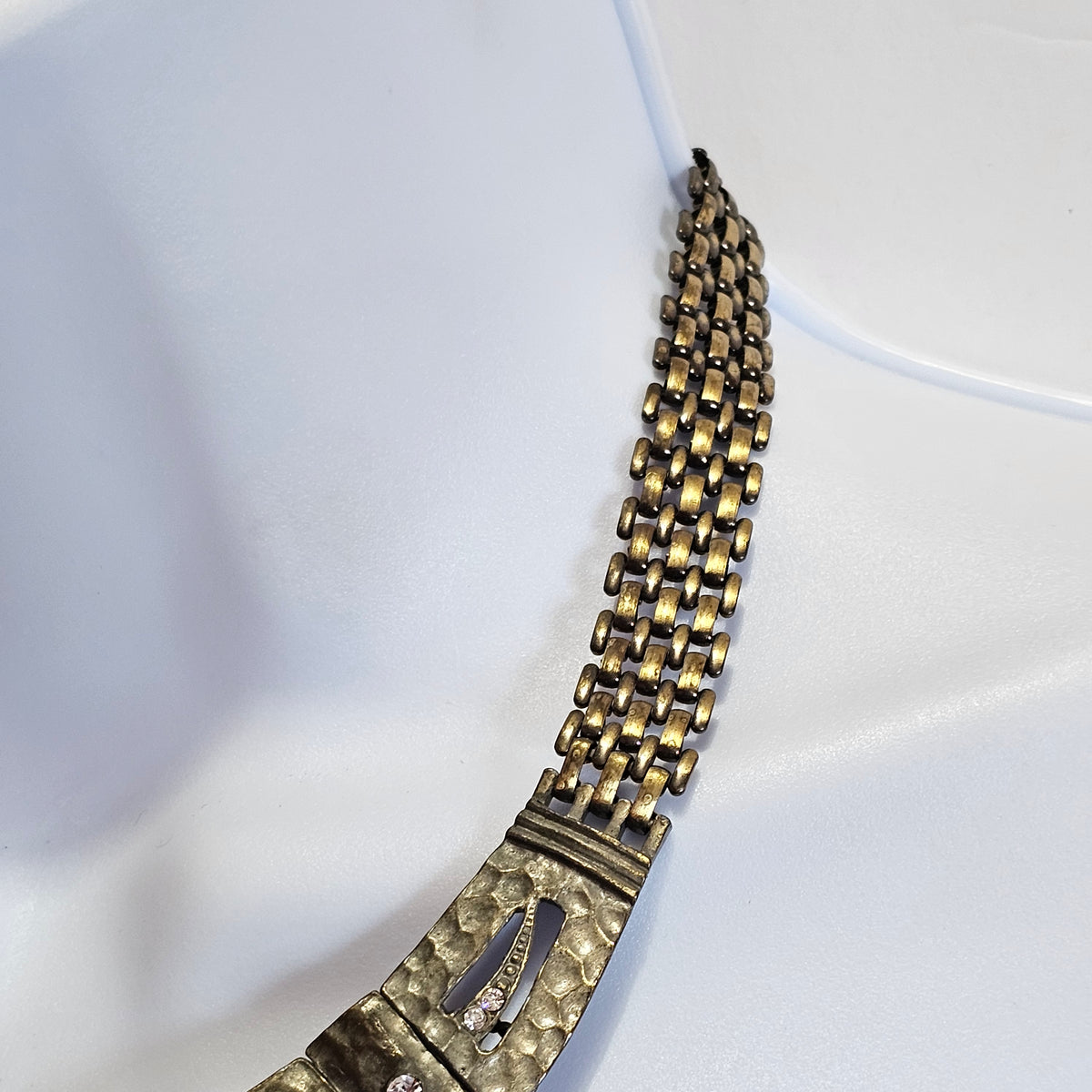 Open Cut Panel Chain Statement Necklace Egyptian Renaissance Viking Vintage Brass