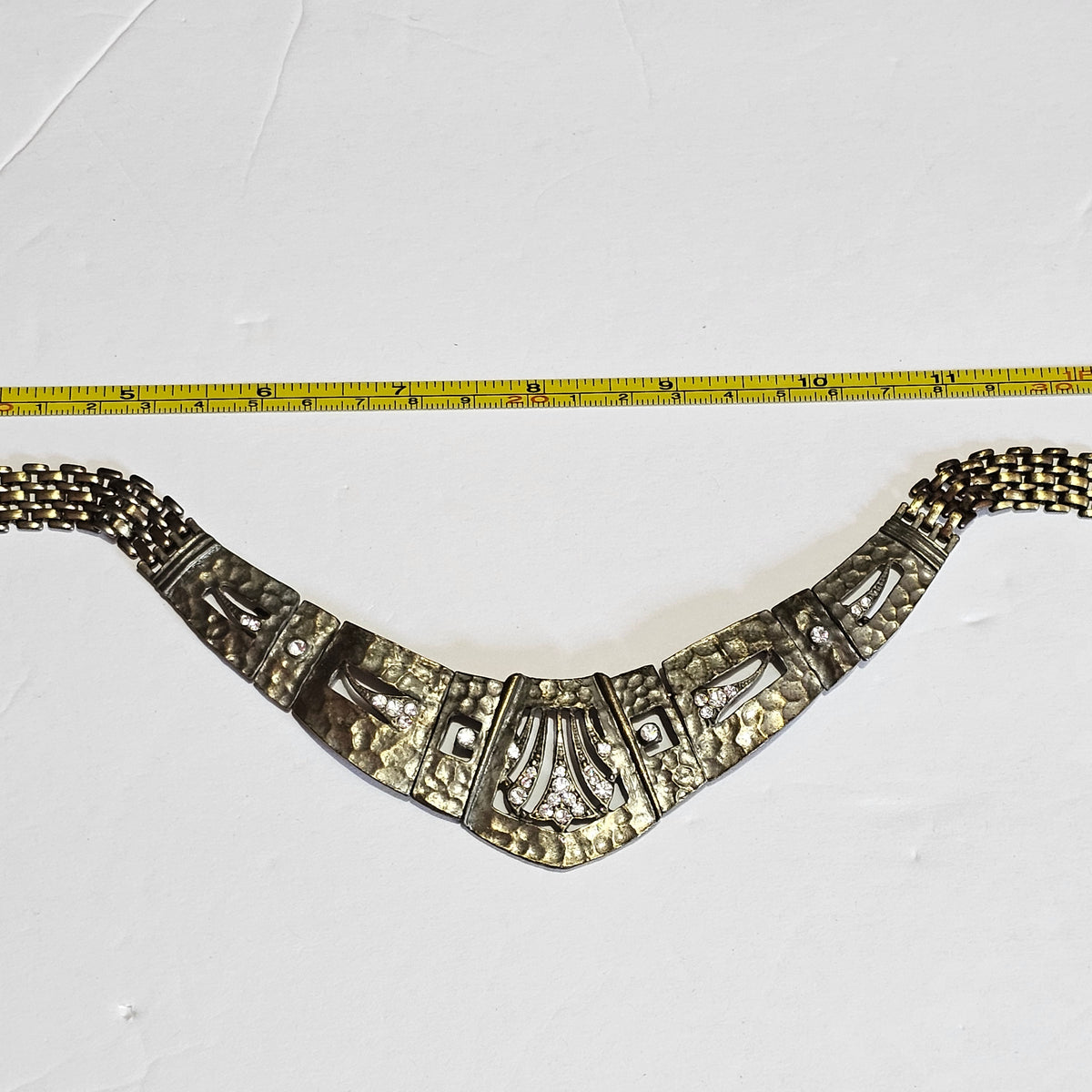 Open Cut Panel Chain Statement Necklace Egyptian Renaissance Viking Vintage Brass