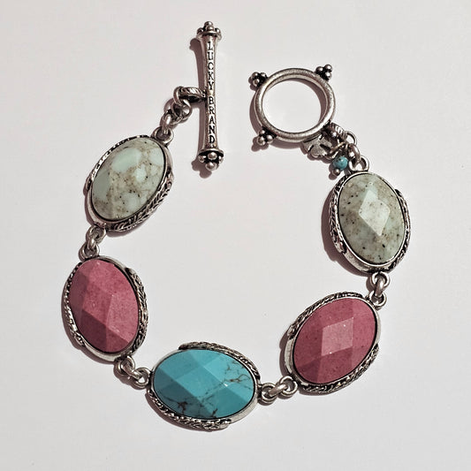 Multi Color Faceted Acrylic Stones Link Toggle Bracelet Lucky Brand Y2K