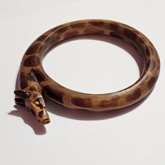 Carved Wooden Spotted Giraffe Bangle Bracelet Vintage Boho