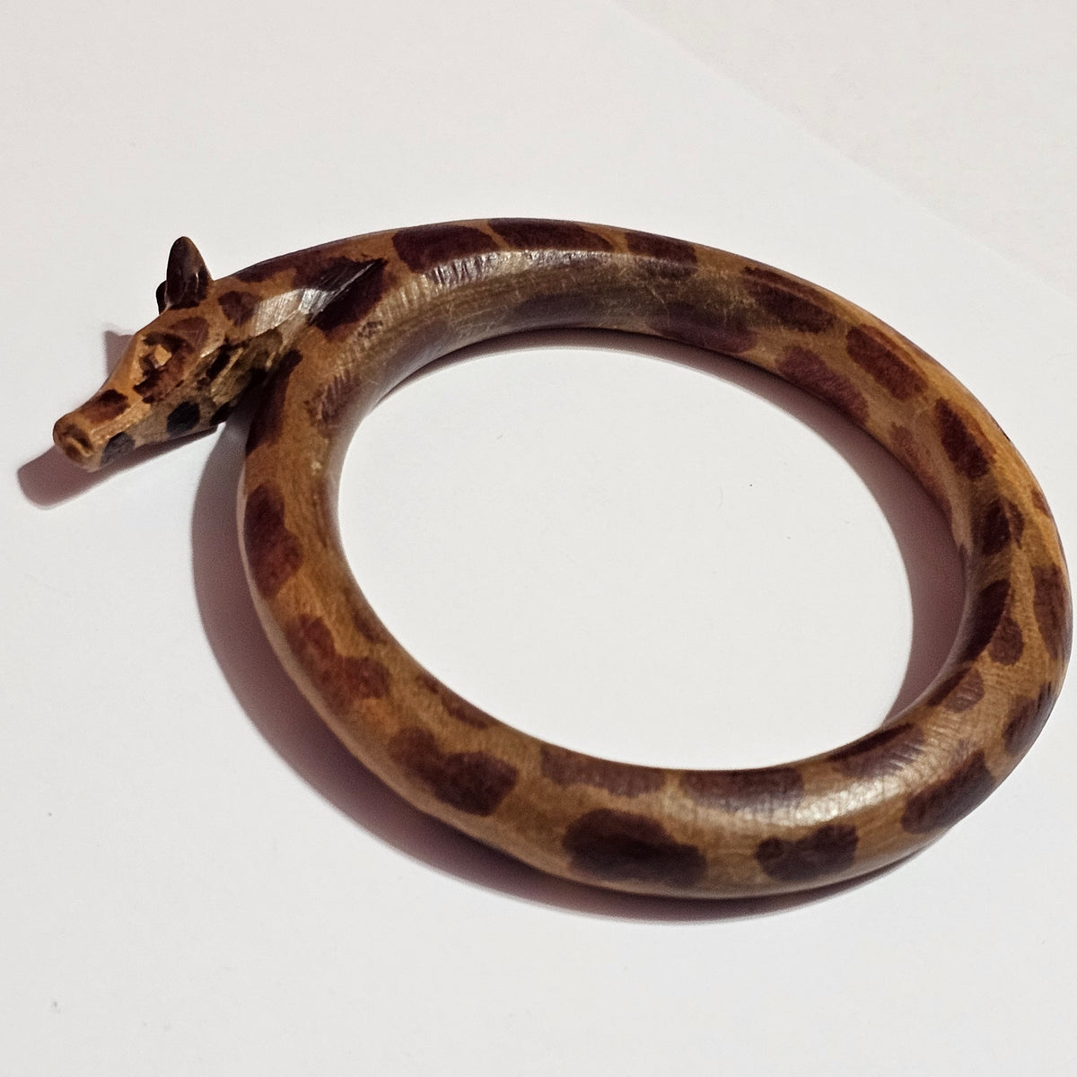 Carved Wooden Spotted Giraffe Bangle Bracelet Vintage Boho