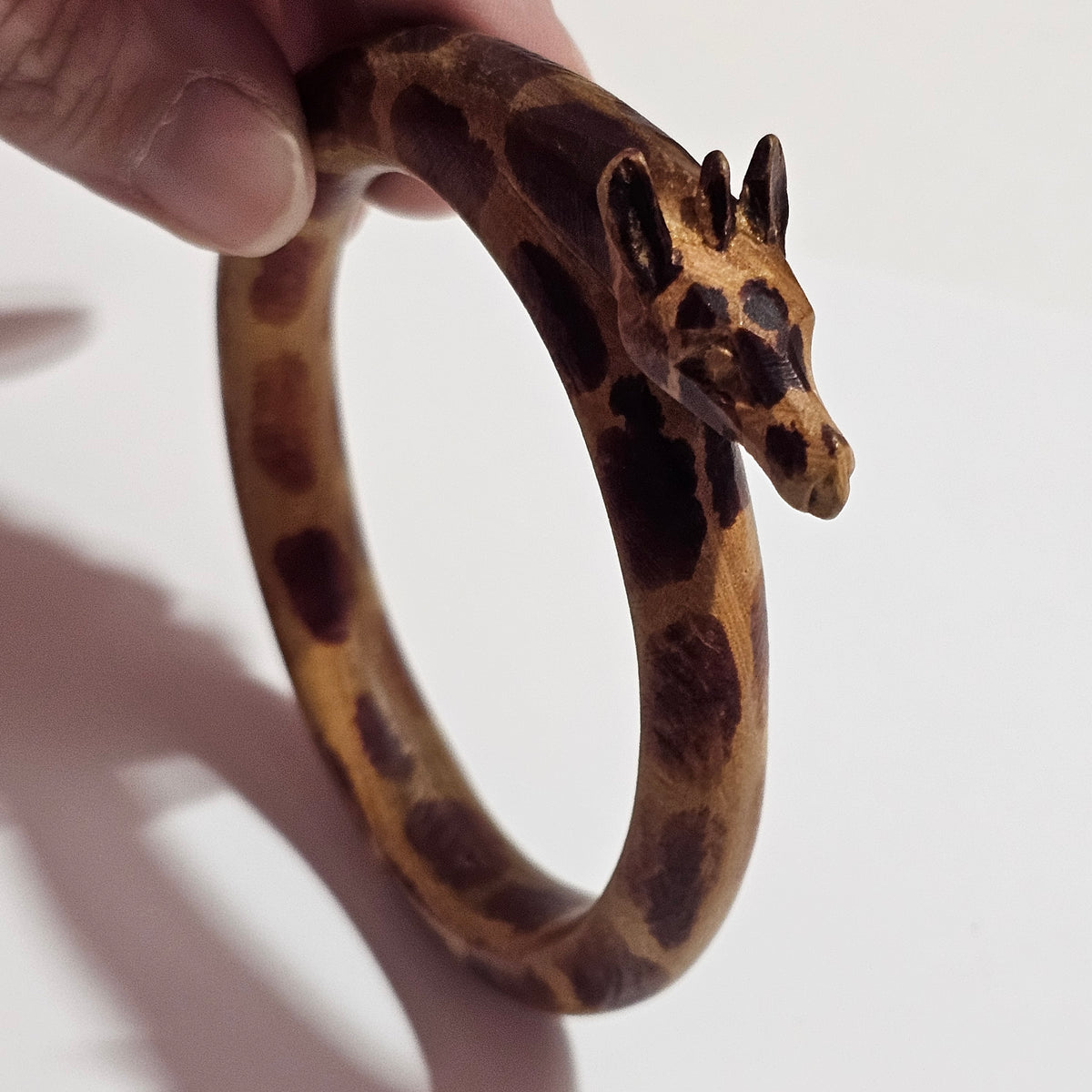 Carved Wooden Spotted Giraffe Bangle Bracelet Vintage Boho