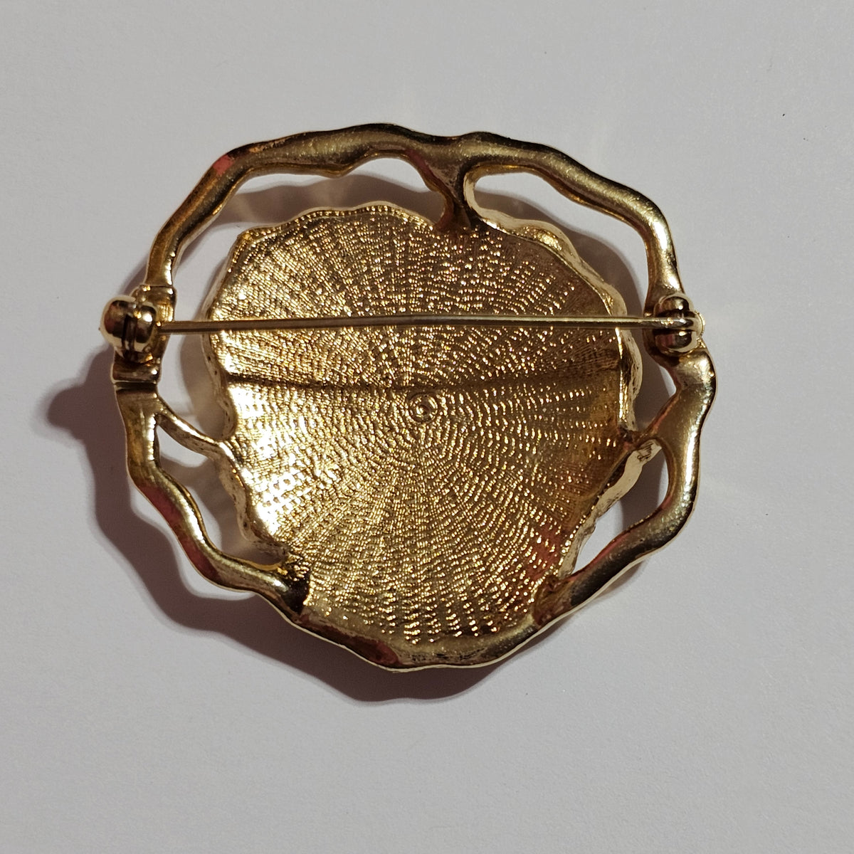 Gold-tone Enamel Orchid Flower Pink Yellow Brooch Vintage