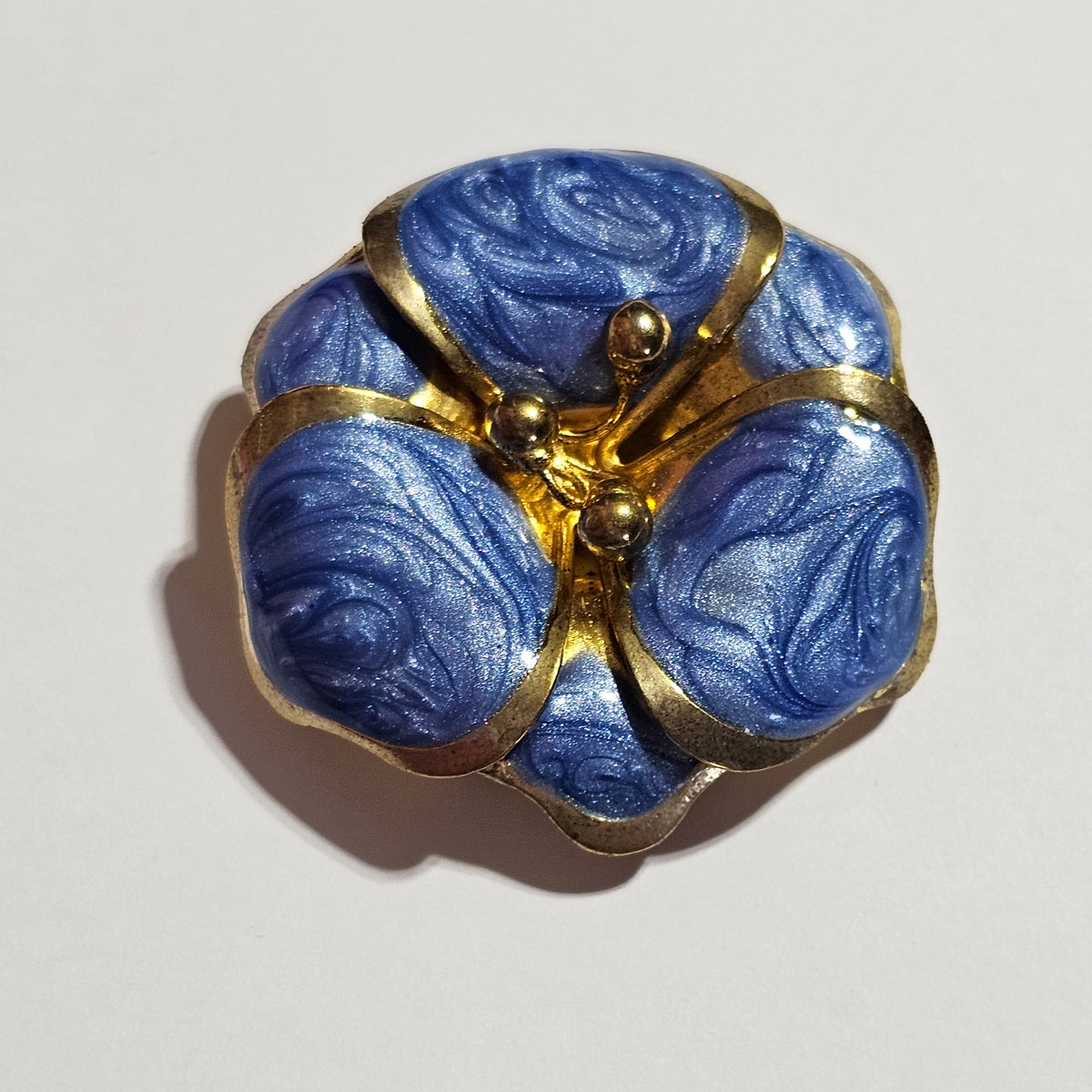 Swirled Blue Enameled Gold-tone Flower Scarf Clip Accent Embellishment
