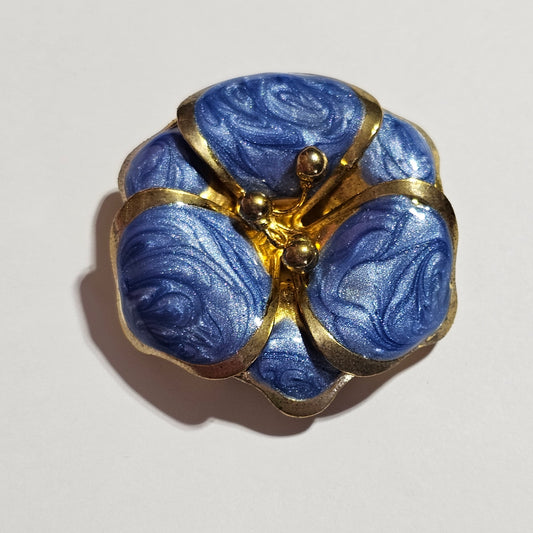 Swirled Blue Enameled Gold-tone Flower Scarf Clip Accent Embellishment