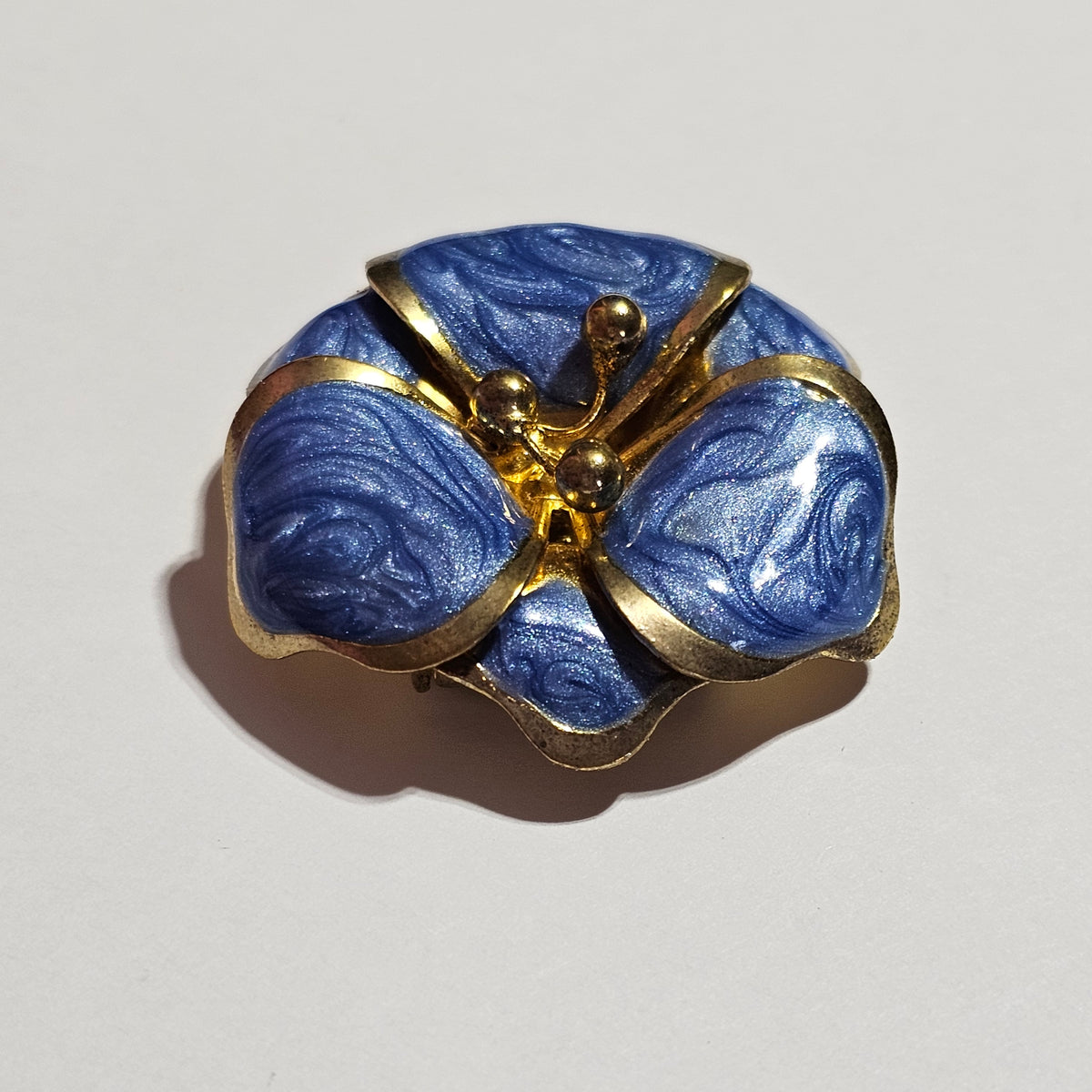 Swirled Blue Enameled Gold-tone Flower Scarf Clip Accent Embellishment