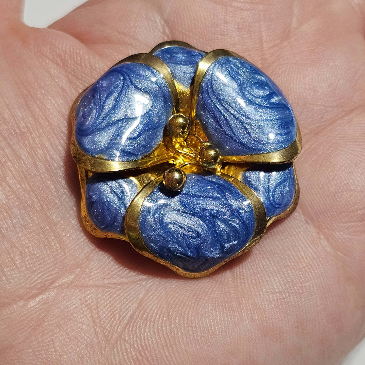 Swirled Blue Enameled Gold-tone Flower Scarf Clip Accent Embellishment