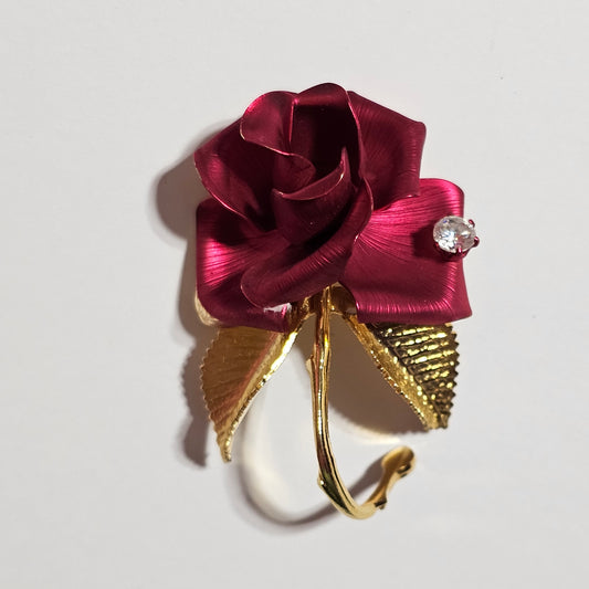 Gorgeous Gold-tone Red Rose Brooch Vintage Signed Cerrito Romantic Love