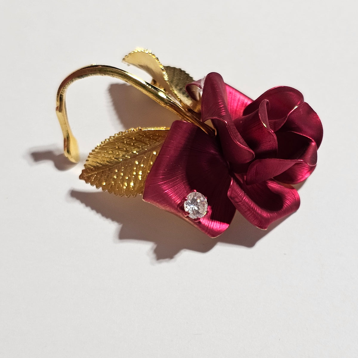 Gorgeous Gold-tone Red Rose Brooch Vintage Signed Cerrito Romantic Love