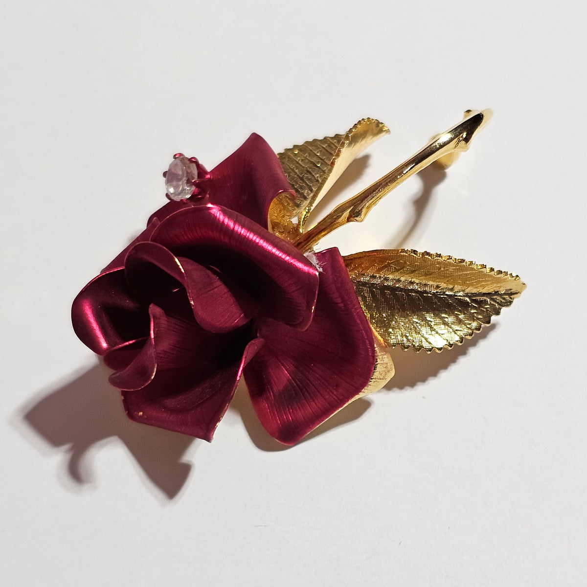 Gorgeous Gold-tone Red Rose Brooch Vintage Signed Cerrito Romantic Love