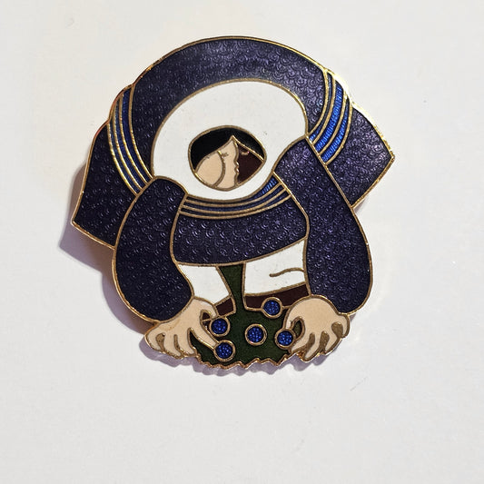 Chinese Blue Enamel Brooch Vintage Traditional Design