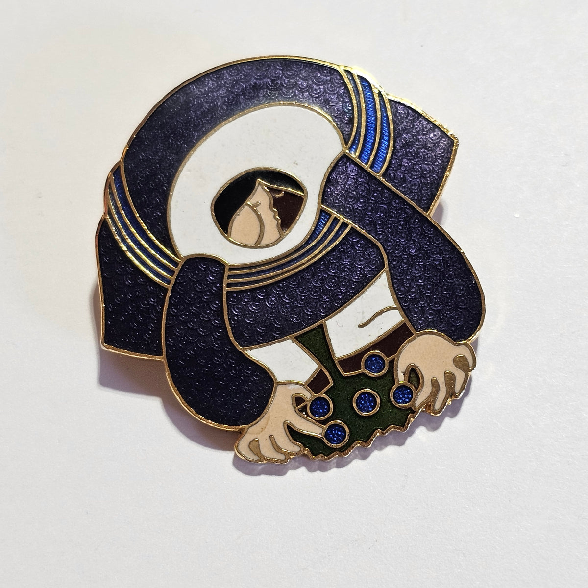 Chinese Blue Enamel Brooch Vintage Traditional Design