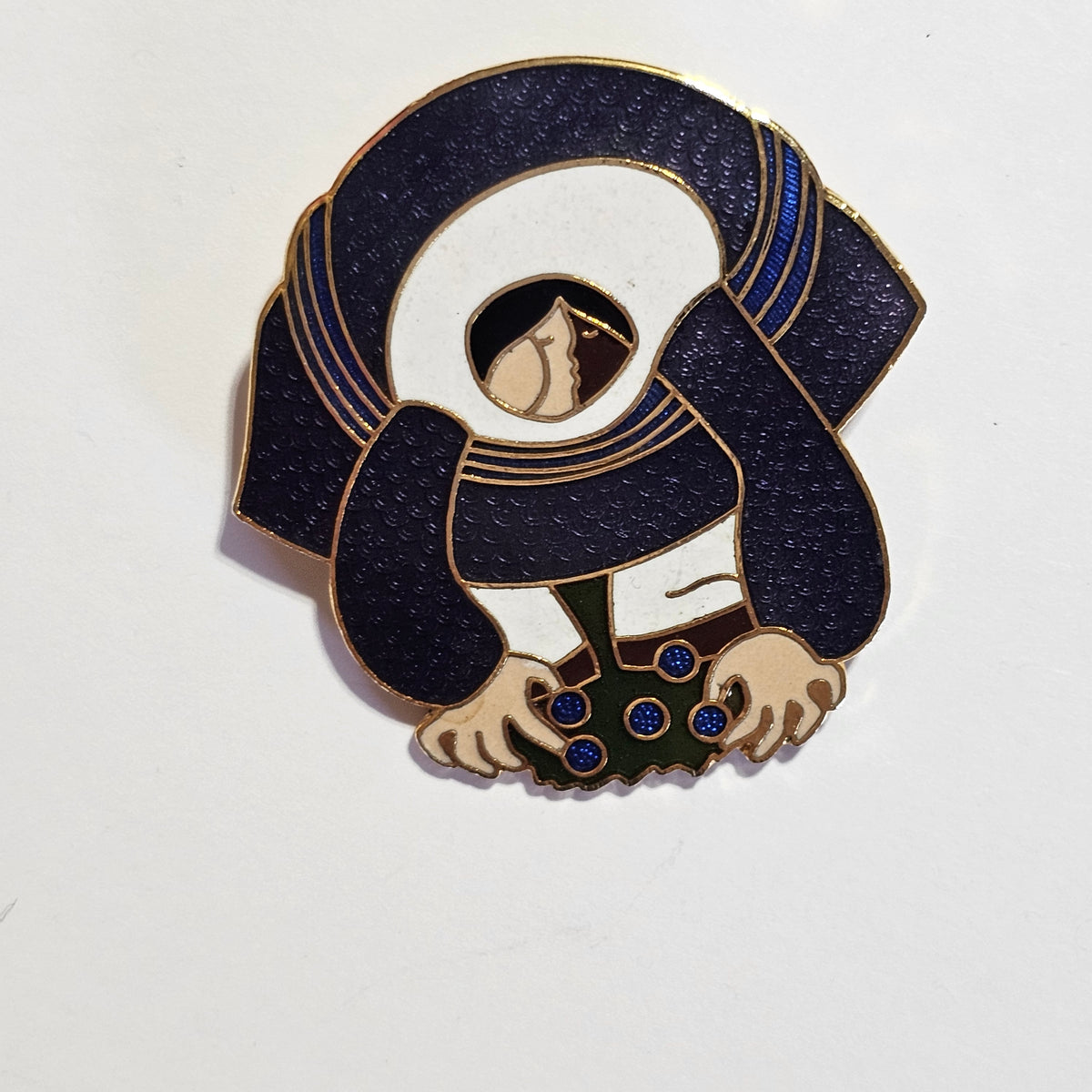 Chinese Blue Enamel Brooch Vintage Traditional Design