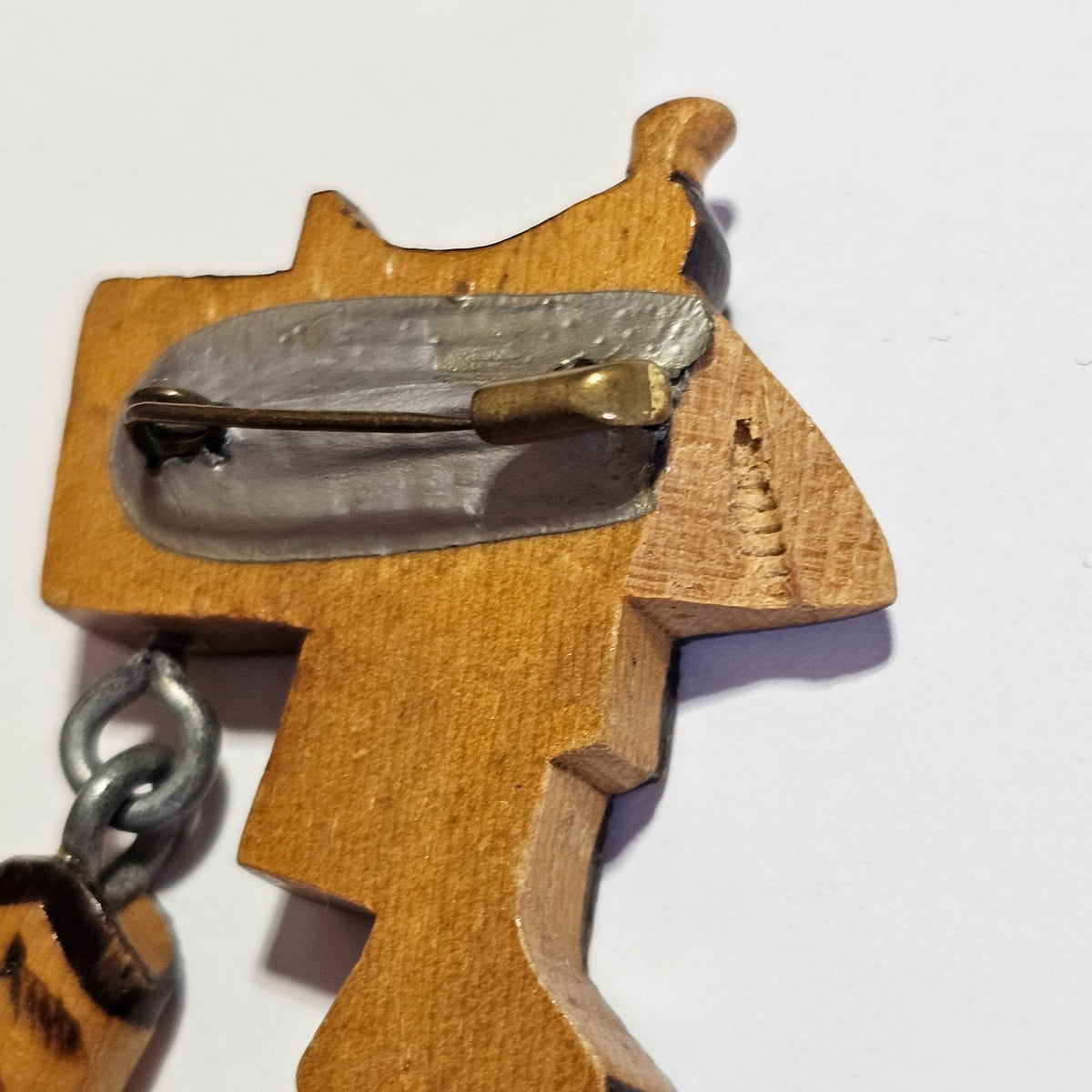 Wooden Lacquer Western Cowboy Boot Saddle Hand Carved Brooch Vintage