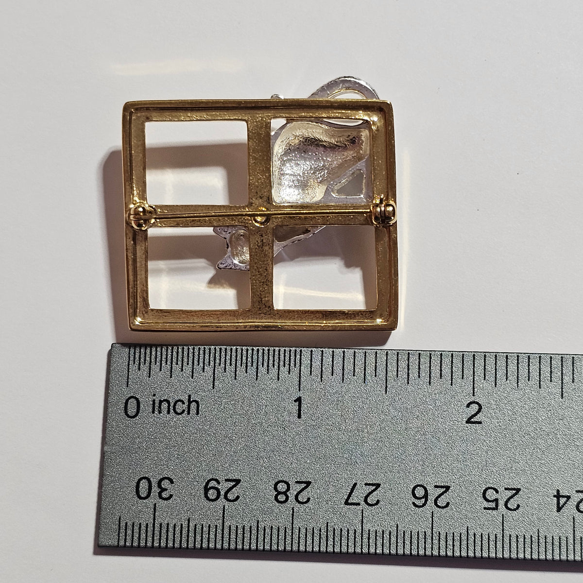 Two Tone Metal Brooch Cat Looking Out Windows