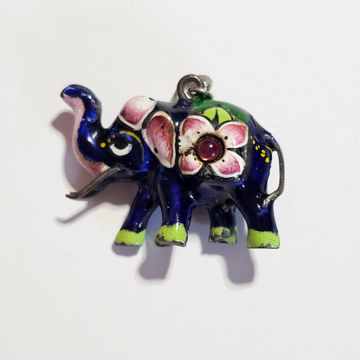 Enamel Gem Blue Elephant Sterling Silver Made in India