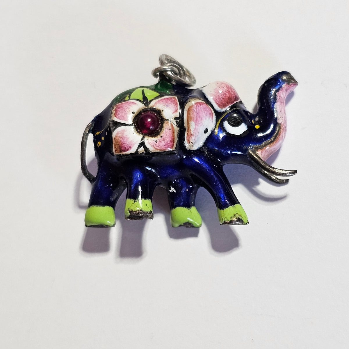 Enamel Gem Blue Elephant Sterling Silver Made in India