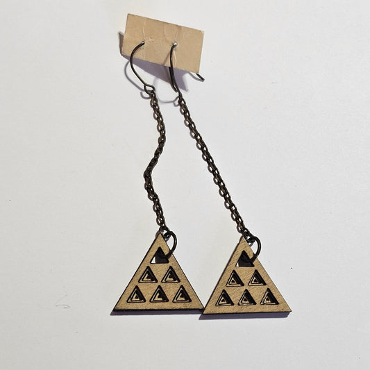 Handmade Long Dangle Pierced Triangle Geometric Earrings Stamped Evil
